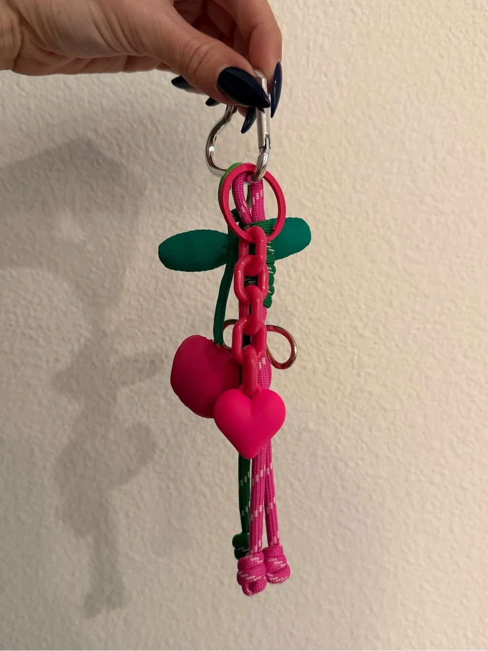 BRAND NEW Pink & Green Cherry Keychain Charm - Picture 3 of 3